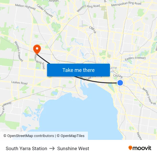 South Yarra Station to Sunshine West map