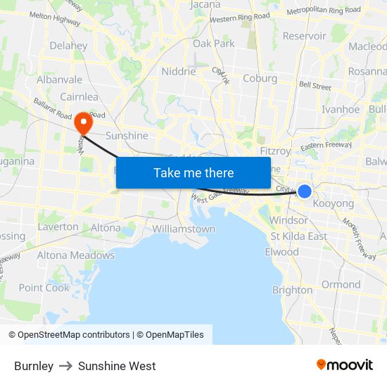 Burnley to Sunshine West map