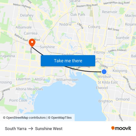 South Yarra to Sunshine West map