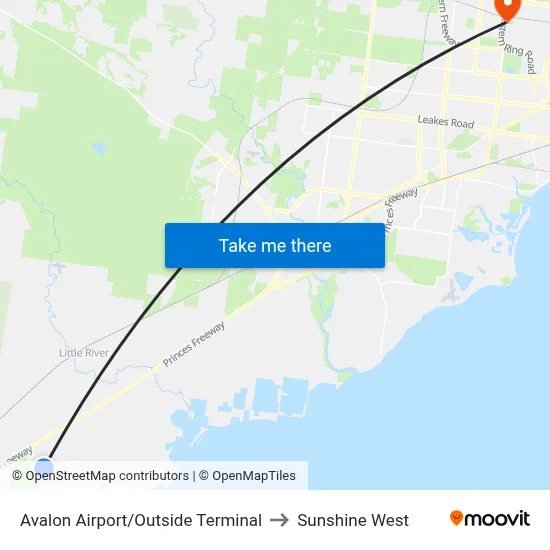 Avalon Airport/Outside Terminal to Sunshine West map
