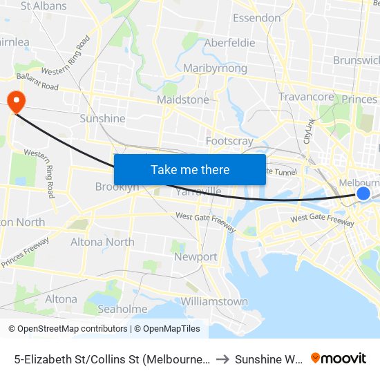 5-Elizabeth St/Collins St (Melbourne City) to Sunshine West map