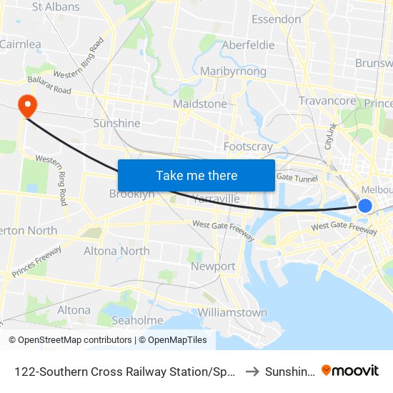 122-Southern Cross Railway Station/Spencer St (Melbourne City) to Sunshine West map