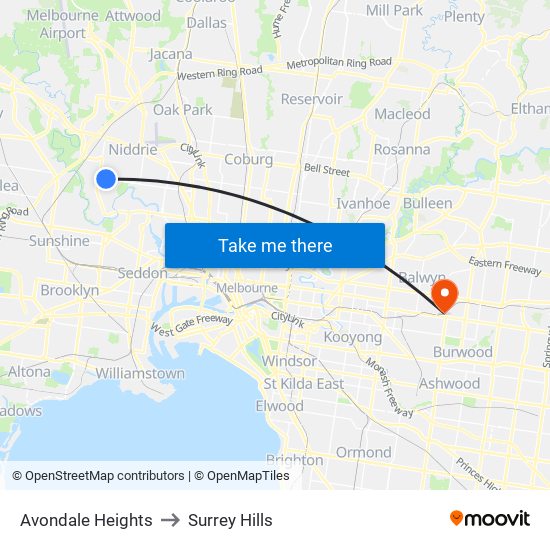 Avondale Heights to Surrey Hills map