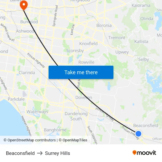 Beaconsfield to Surrey Hills map