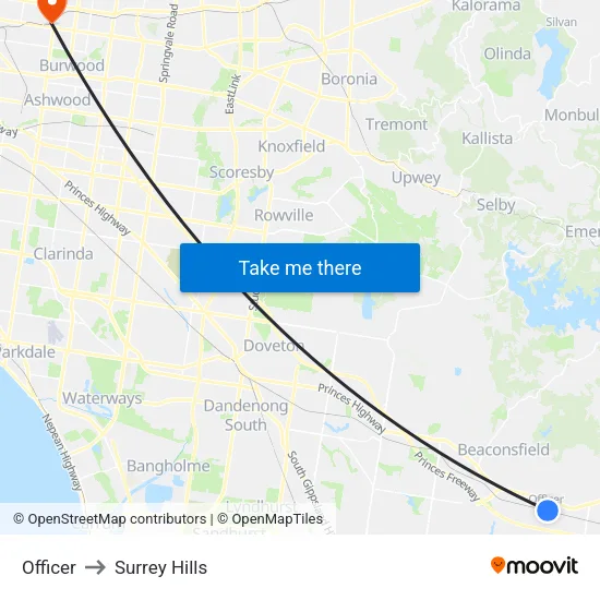 Officer to Surrey Hills map