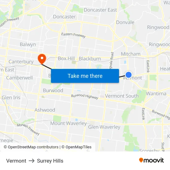 Vermont to Surrey Hills map