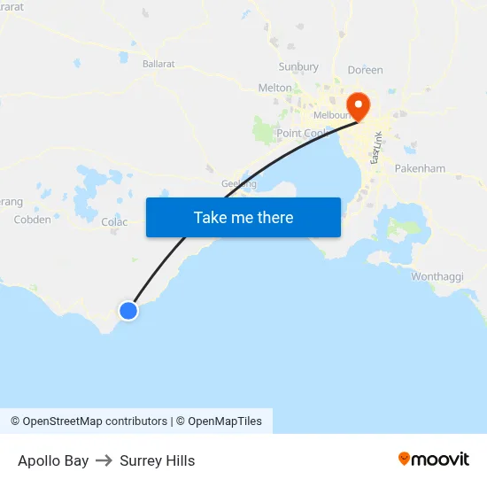 Apollo Bay to Surrey Hills map
