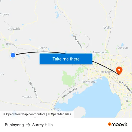 Buninyong to Surrey Hills map