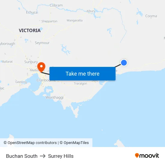 Buchan South to Surrey Hills map