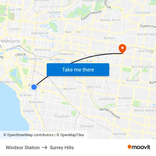 Windsor Station to Surrey Hills map