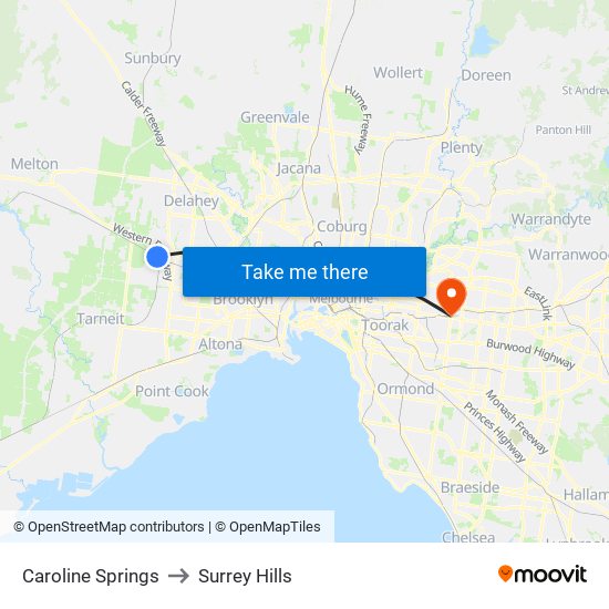 Caroline Springs to Surrey Hills map