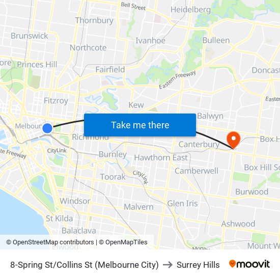 8-Spring St/Collins St (Melbourne City) to Surrey Hills map