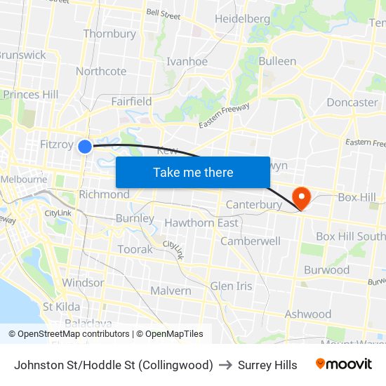 Johnston St/Hoddle St (Collingwood) to Surrey Hills map