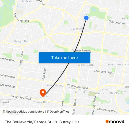The Boulevarde/George St to Surrey Hills map