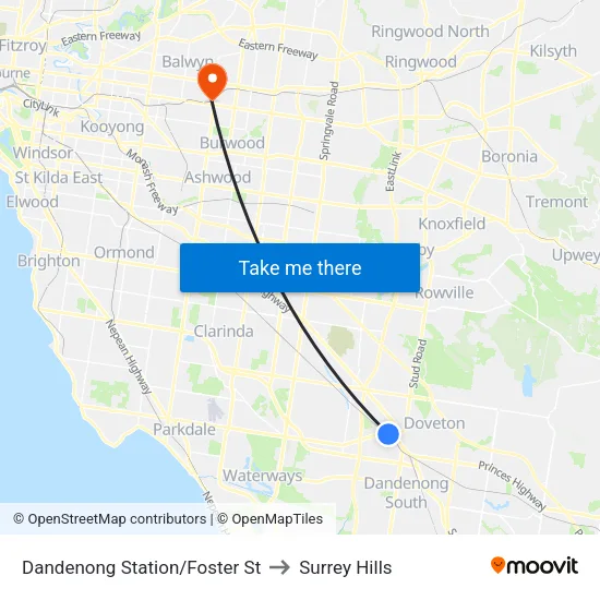 Dandenong Station/Foster St to Surrey Hills map