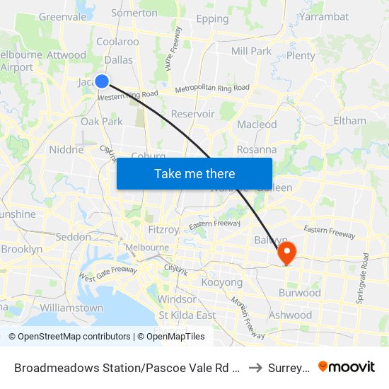 Broadmeadows Station/Pascoe Vale Rd (Broadmeadows) to Surrey Hills map