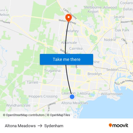 Altona Meadows to Sydenham map