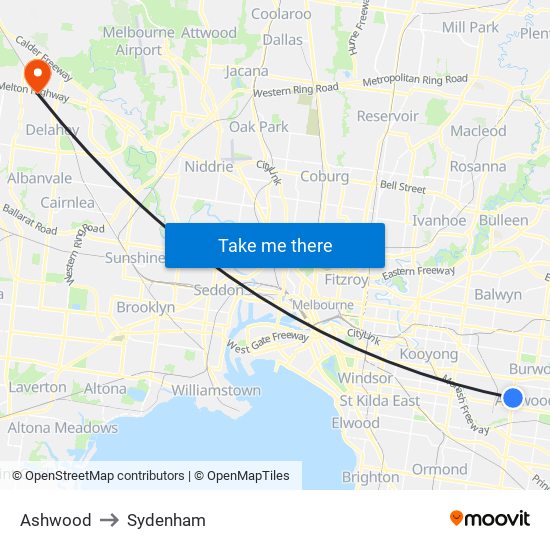 Ashwood to Sydenham map