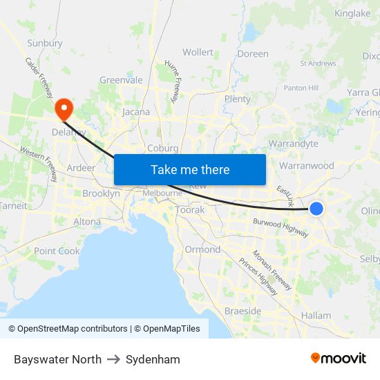 Bayswater North to Sydenham map