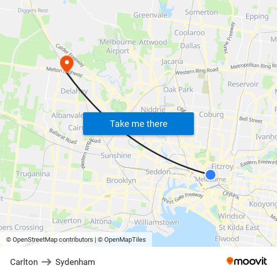 Carlton to Sydenham map