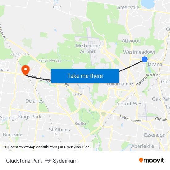 Gladstone Park to Sydenham map