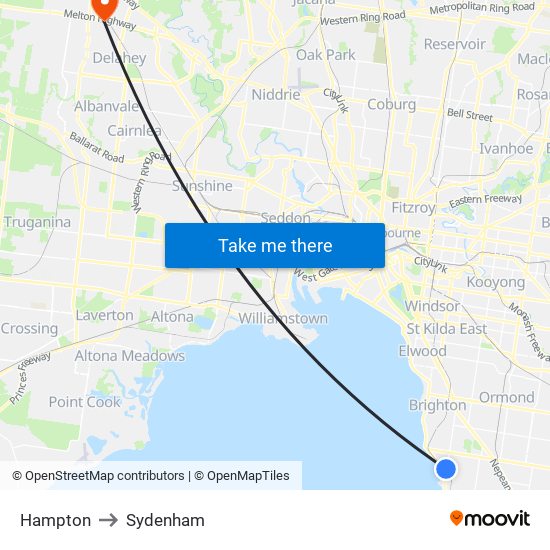 Hampton to Sydenham map