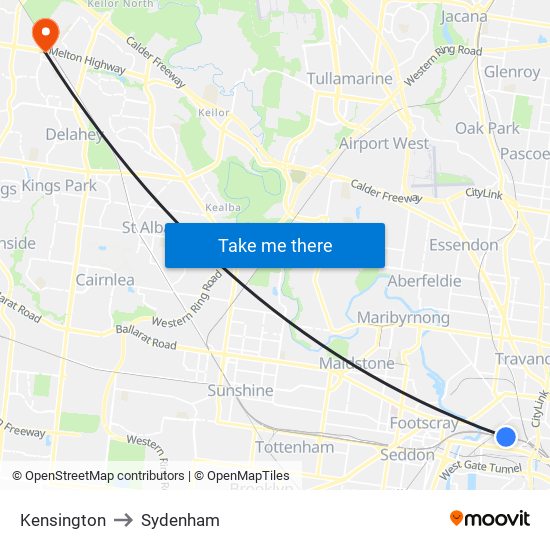 Kensington to Sydenham map