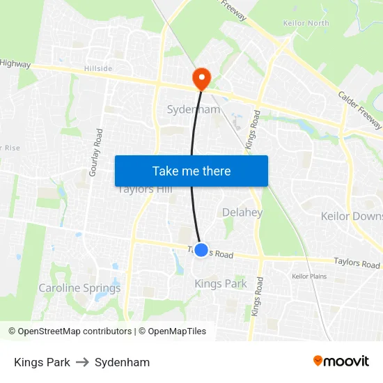Kings Park to Sydenham map