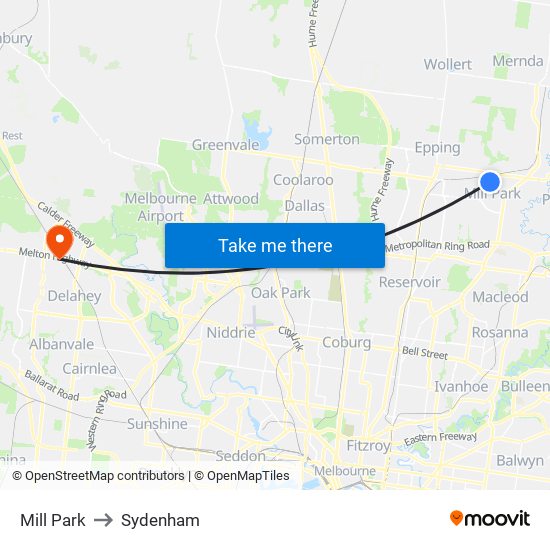 Mill Park to Sydenham map