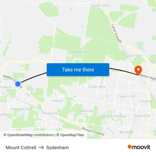 Mount Cottrell to Sydenham map