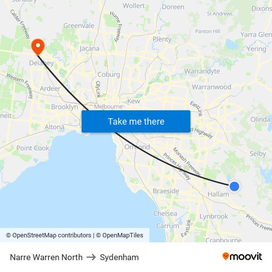 Narre Warren North to Sydenham map