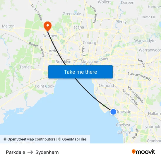 Parkdale to Sydenham map