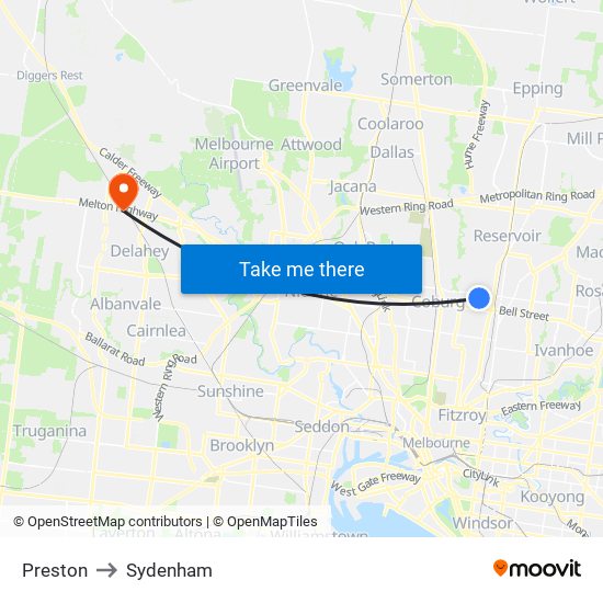 Preston to Sydenham map