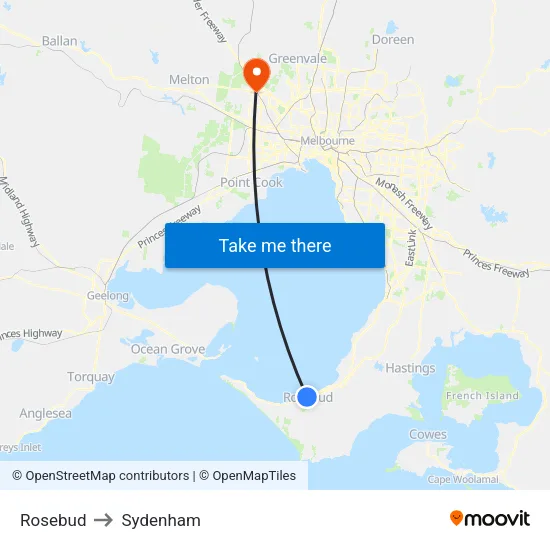 Rosebud to Sydenham map