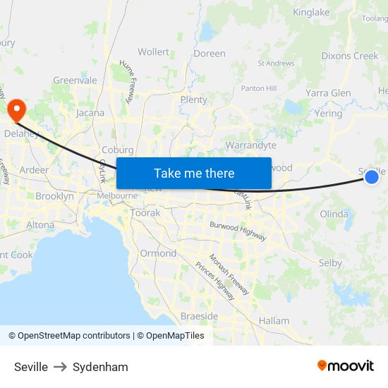 Seville to Sydenham map