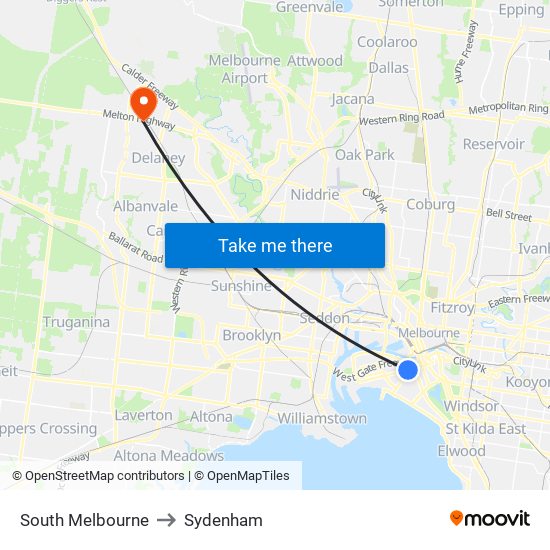 South Melbourne to Sydenham map