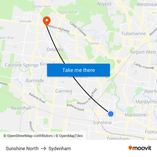 Sunshine North to Sydenham map