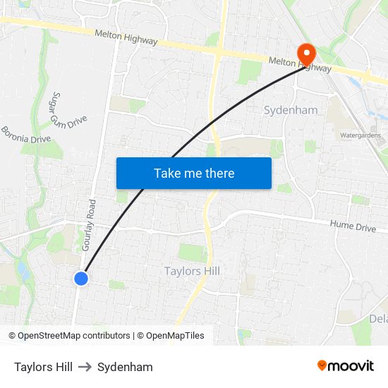 Taylors Hill to Sydenham map