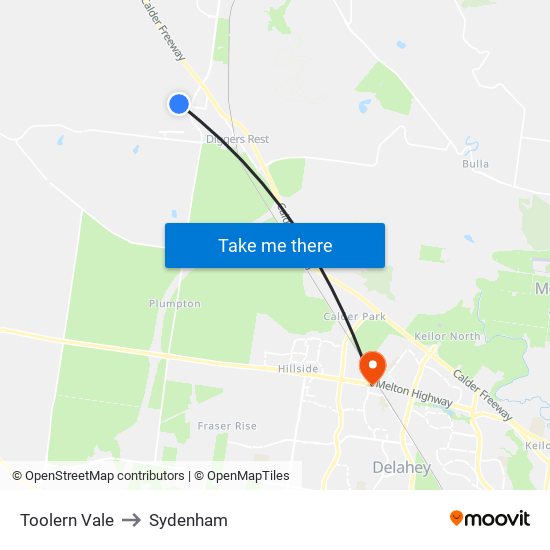 Toolern Vale to Sydenham map