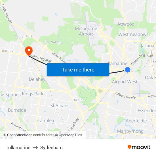 Tullamarine to Sydenham map