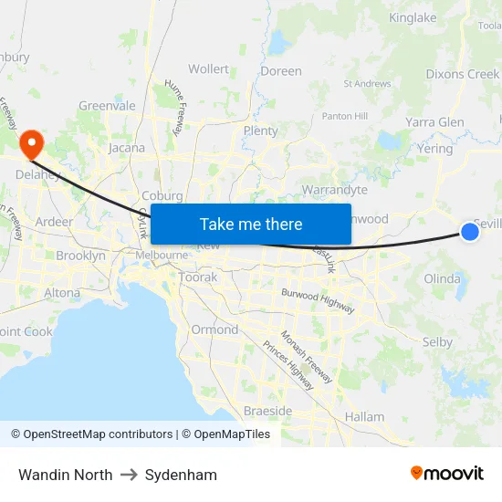 Wandin North to Sydenham map
