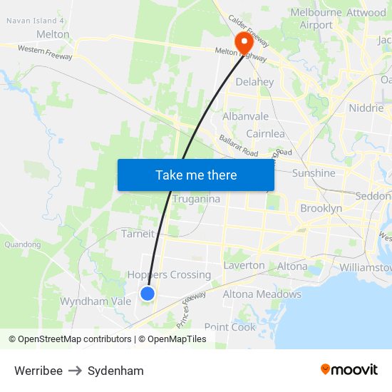 Werribee to Sydenham map