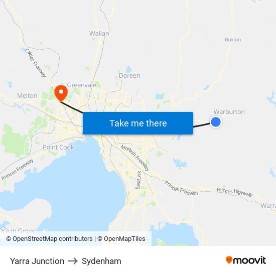 Yarra Junction to Sydenham map