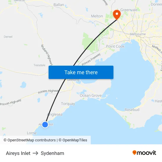 Aireys Inlet to Sydenham map