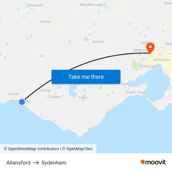 Allansford to Sydenham map