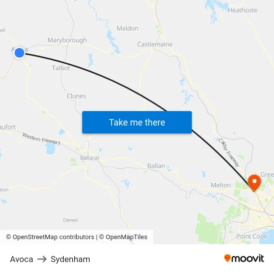 Avoca to Sydenham map