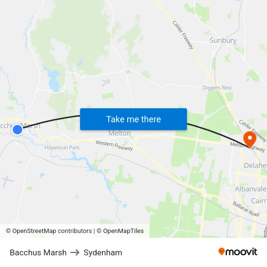 Bacchus Marsh to Sydenham map