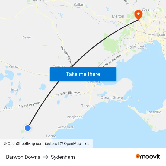 Barwon Downs to Sydenham map