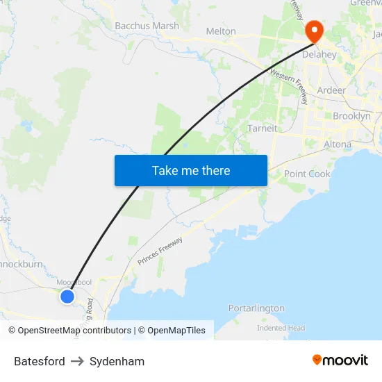 Batesford to Sydenham map