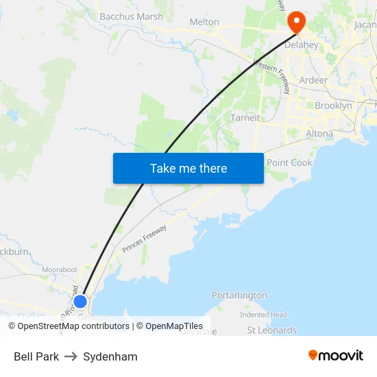 Bell Park to Sydenham map